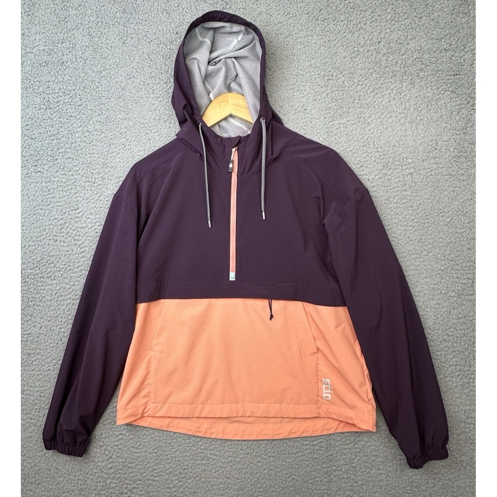 Stio CFS Hooded Anorak Jacket Womens Medium Purple Orange Colorblock Half Zip